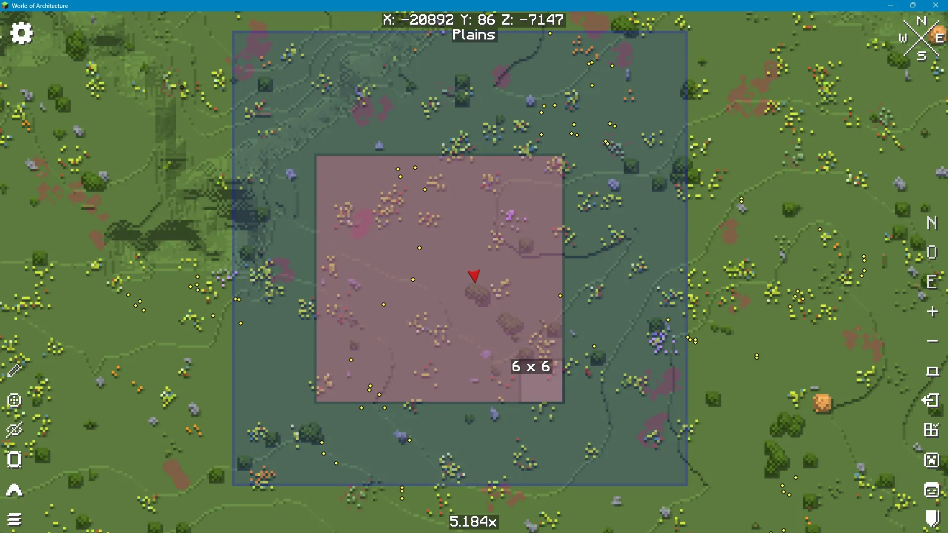 The world map view with a user right-click dragging a selection box over several chunks. The selected area is highlighted.
