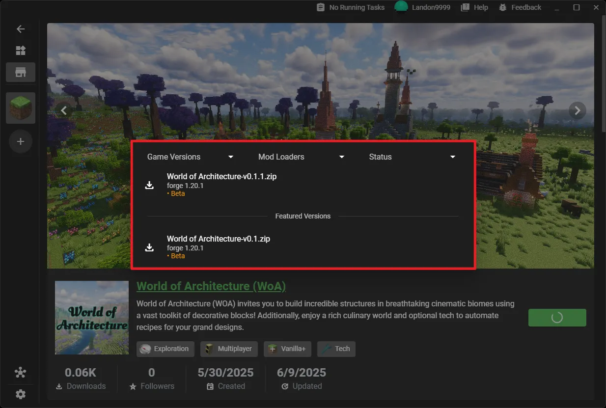 The version selection dialog in XMCL, showing the latest version ready for installation.